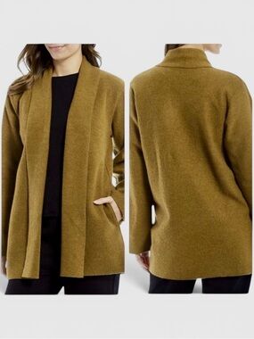 727 NWT! Eileen Fisher Boiled Merino Wool Open Front Cardigan Jacket w/ Pockets